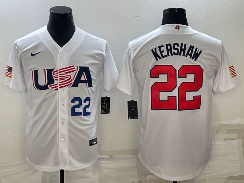 Men 2023 World Cub USA #22 Kershaw White Nike MLB Jersey->more jerseys->MLB Jersey